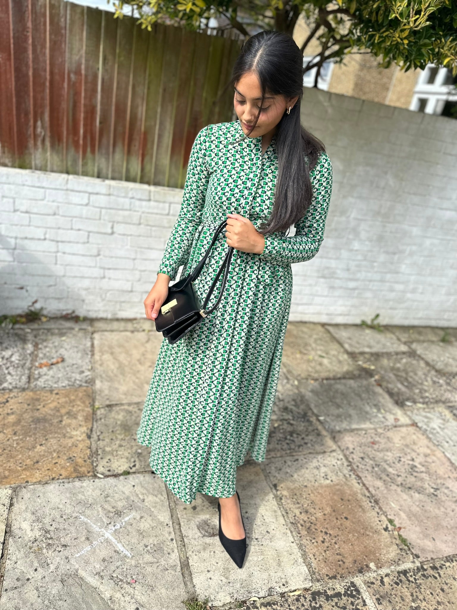 Green and Black Printed Dress